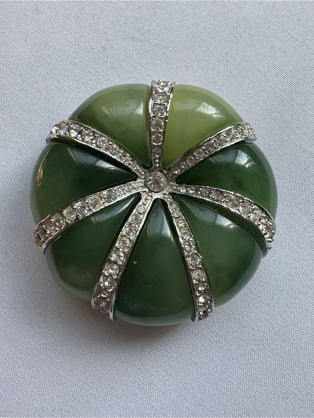 Kenneth Jay Lane Green Dome Brooch with Crystal Bands